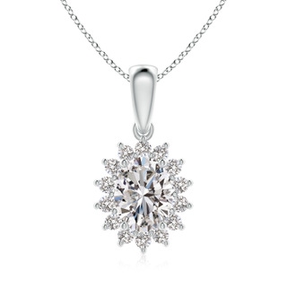 8.5x6.5mm IJI1I2 Oval Diamond Pendant with Floral Halo in P950 Platinum