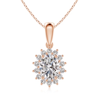 8.5x6.5mm IJI1I2 Oval Diamond Pendant with Floral Halo in Rose Gold