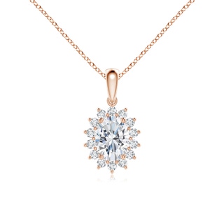 8x6mm GVS2 Oval Diamond Pendant with Floral Halo in Rose Gold