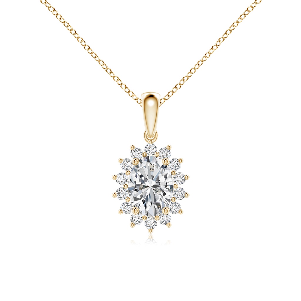 8x6mm HSI2 Oval Diamond Pendant with Floral Halo in Yellow Gold