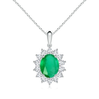 10x8mm A Oval Emerald Pendant with Floral Diamond Halo in P950 Platinum