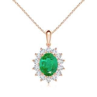 10x8mm AA Oval Emerald Pendant with Floral Diamond Halo in 9K Rose Gold