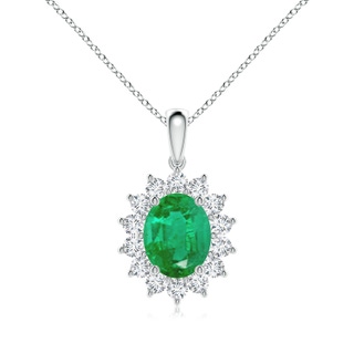 10x8mm AA Oval Emerald Pendant with Floral Diamond Halo in P950 Platinum