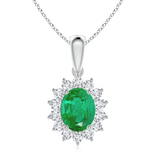 10x8mm AA Oval Emerald Pendant with Floral Diamond Halo in P950 Platinum