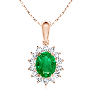 10x8mm AAA Oval Emerald Pendant with Floral Diamond Halo in 9K Rose Gold