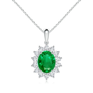 10x8mm AAA Oval Emerald Pendant with Floral Diamond Halo in P950 Platinum