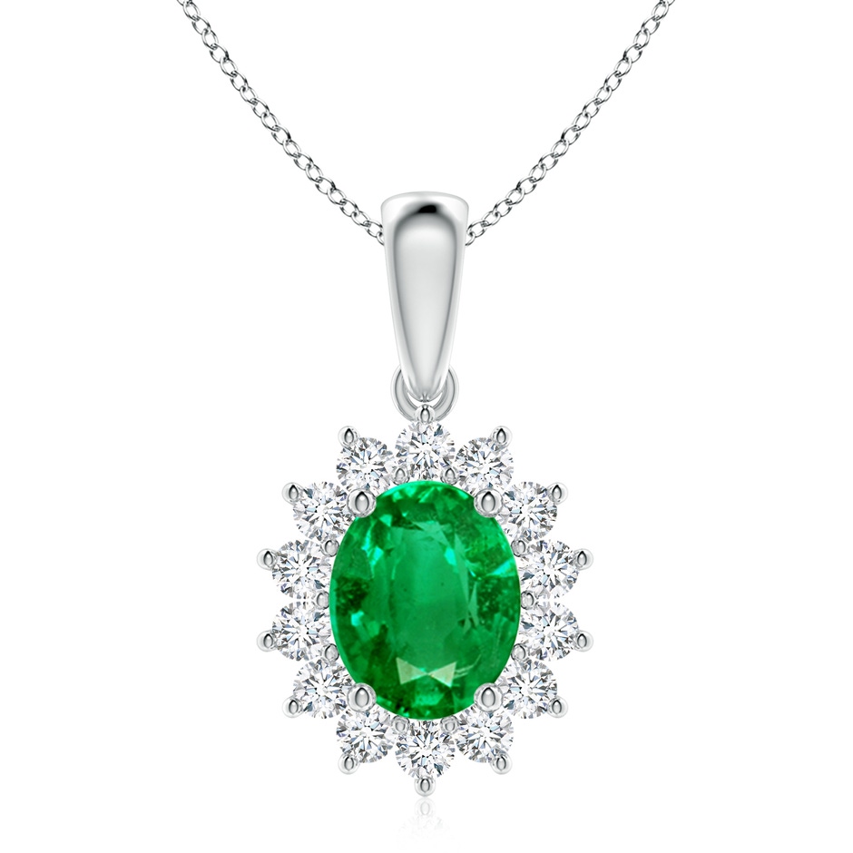 10x8mm AAA Oval Emerald Pendant with Floral Diamond Halo in P950 Platinum 