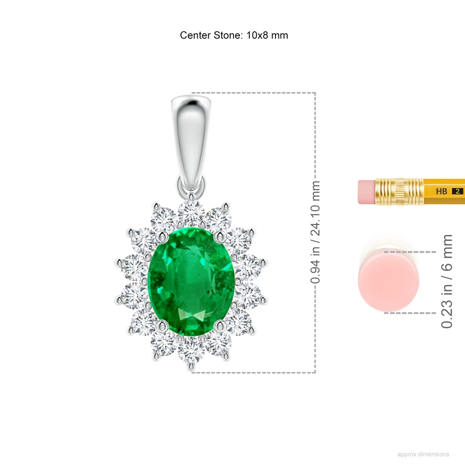 10x8mm AAA Oval Emerald Pendant with Floral Diamond Halo in P950 Platinum ruler