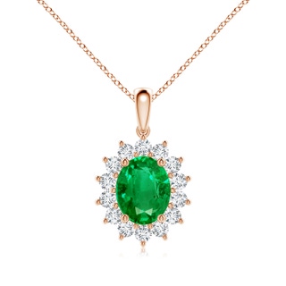 10x8mm AAA Oval Emerald Pendant with Floral Diamond Halo in Rose Gold