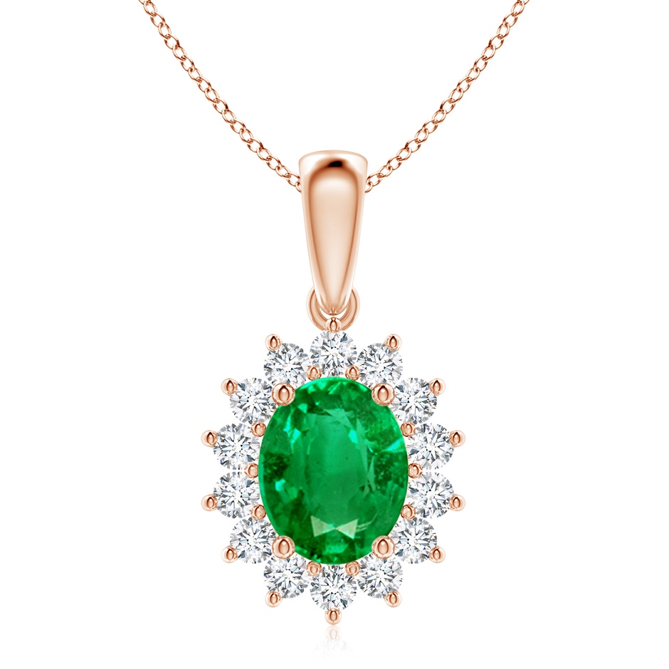 10x8mm AAA Oval Emerald Pendant with Floral Diamond Halo in Rose Gold 