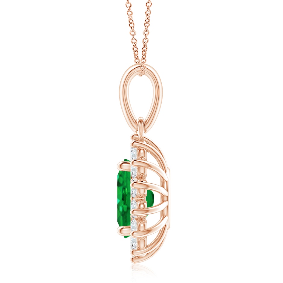 10x8mm AAA Oval Emerald Pendant with Floral Diamond Halo in Rose Gold side 199