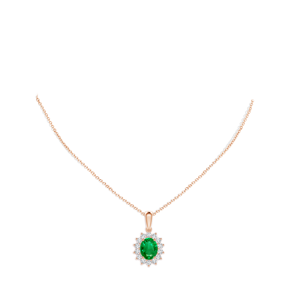 10x8mm AAA Oval Emerald Pendant with Floral Diamond Halo in Rose Gold pen