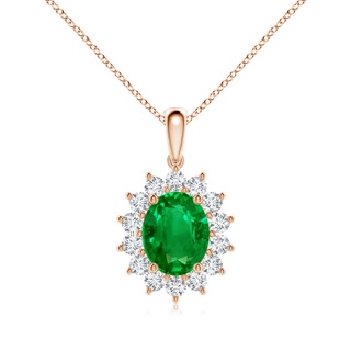 10x8mm AAAA Oval Emerald Pendant with Floral Diamond Halo in 18K Rose Gold