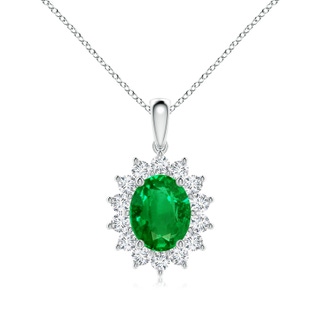 10x8mm AAAA Oval Emerald Pendant with Floral Diamond Halo in P950 Platinum
