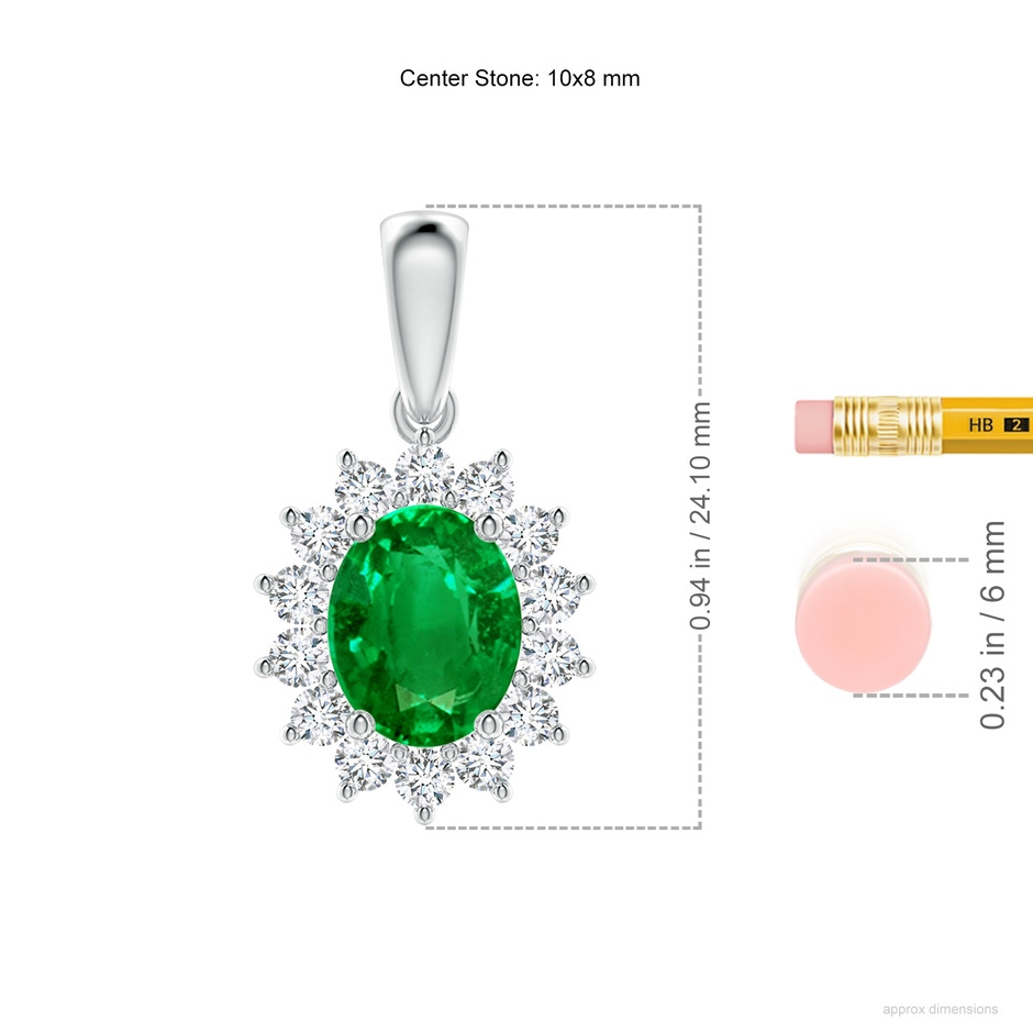10x8mm AAAA Oval Emerald Pendant with Floral Diamond Halo in P950 Platinum ruler