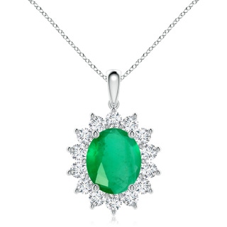 12x10mm A Oval Emerald Pendant with Floral Diamond Halo in P950 Platinum