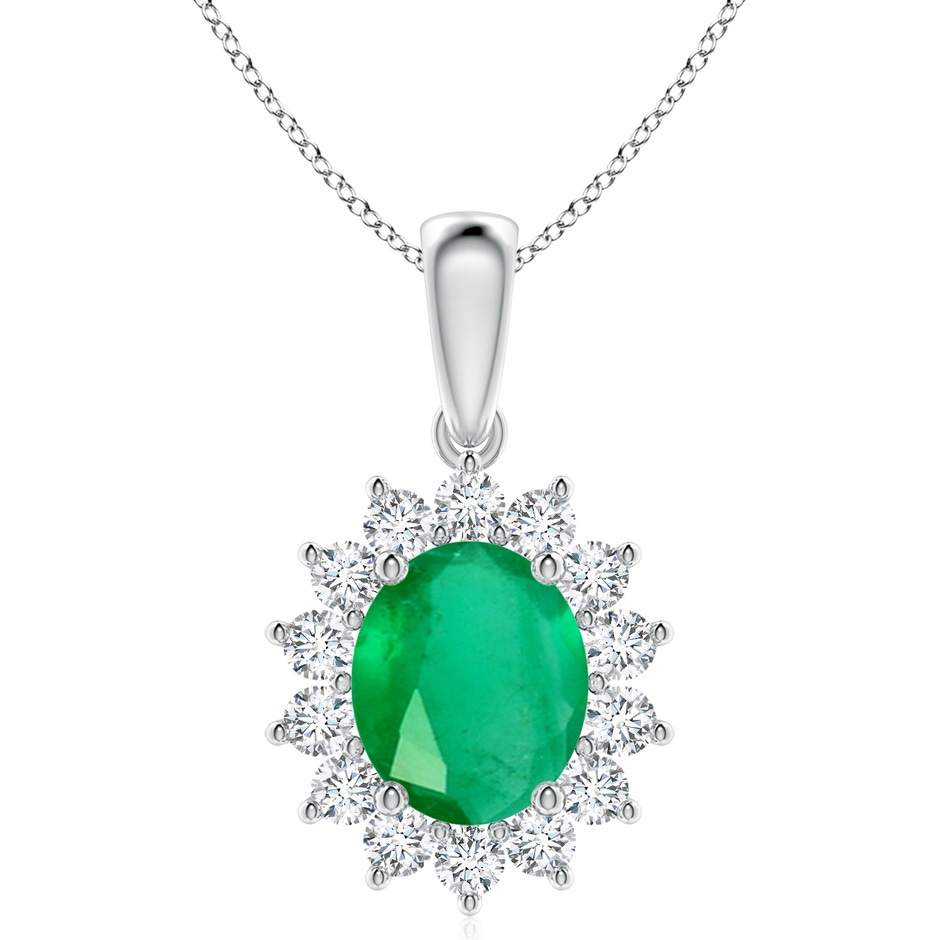 12x10mm A Oval Emerald Pendant with Floral Diamond Halo in P950 Platinum 