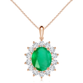 12x10mm A Oval Emerald Pendant with Floral Diamond Halo in Rose Gold