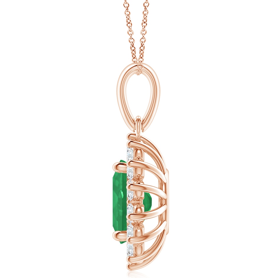 12x10mm A Oval Emerald Pendant with Floral Diamond Halo in Rose Gold side 199