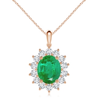 12x10mm AA Oval Emerald Pendant with Floral Diamond Halo in Rose Gold