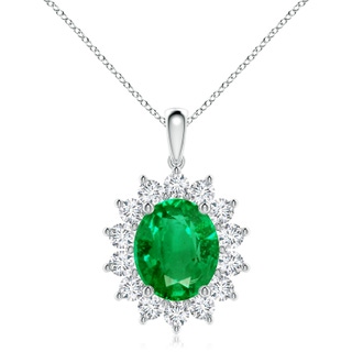 12x10mm AAA Oval Emerald Pendant with Floral Diamond Halo in P950 Platinum