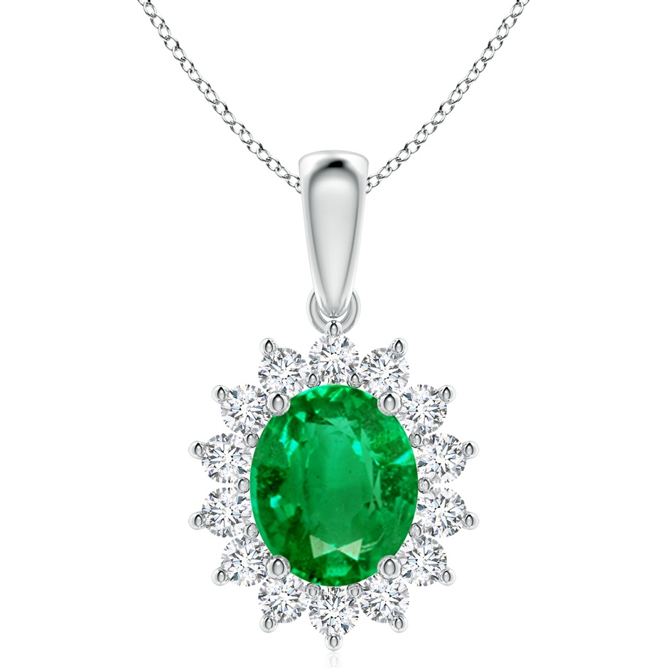 12x10mm AAA Oval Emerald Pendant with Floral Diamond Halo in P950 Platinum 