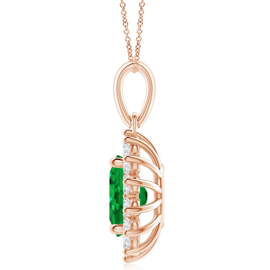 12x10mm AAA Oval Emerald Pendant with Floral Diamond Halo in Rose Gold side 199