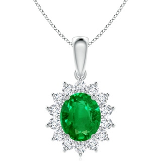 12x10mm AAAA Oval Emerald Pendant with Floral Diamond Halo in P950 Platinum