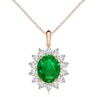 12x10mm AAAA Oval Emerald Pendant with Floral Diamond Halo in Rose Gold