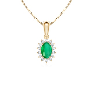 6x4mm A Oval Emerald Pendant with Floral Diamond Halo in 9K Yellow Gold