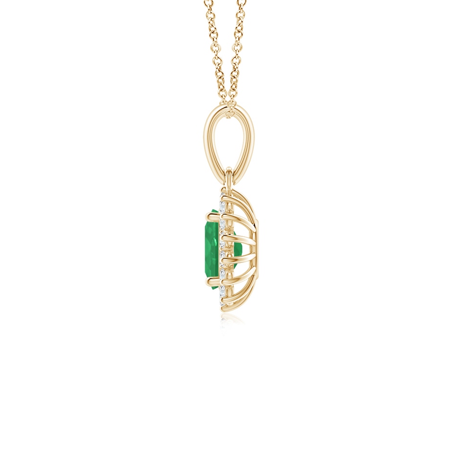 6x4mm A Oval Emerald Pendant with Floral Diamond Halo in 9K Yellow Gold side 199