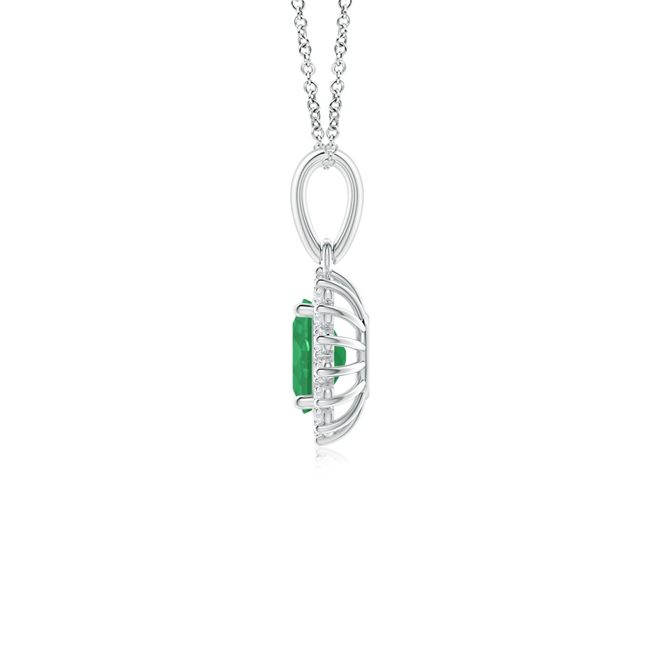 6x4mm A Oval Emerald Pendant with Floral Diamond Halo in P950 Platinum side 199