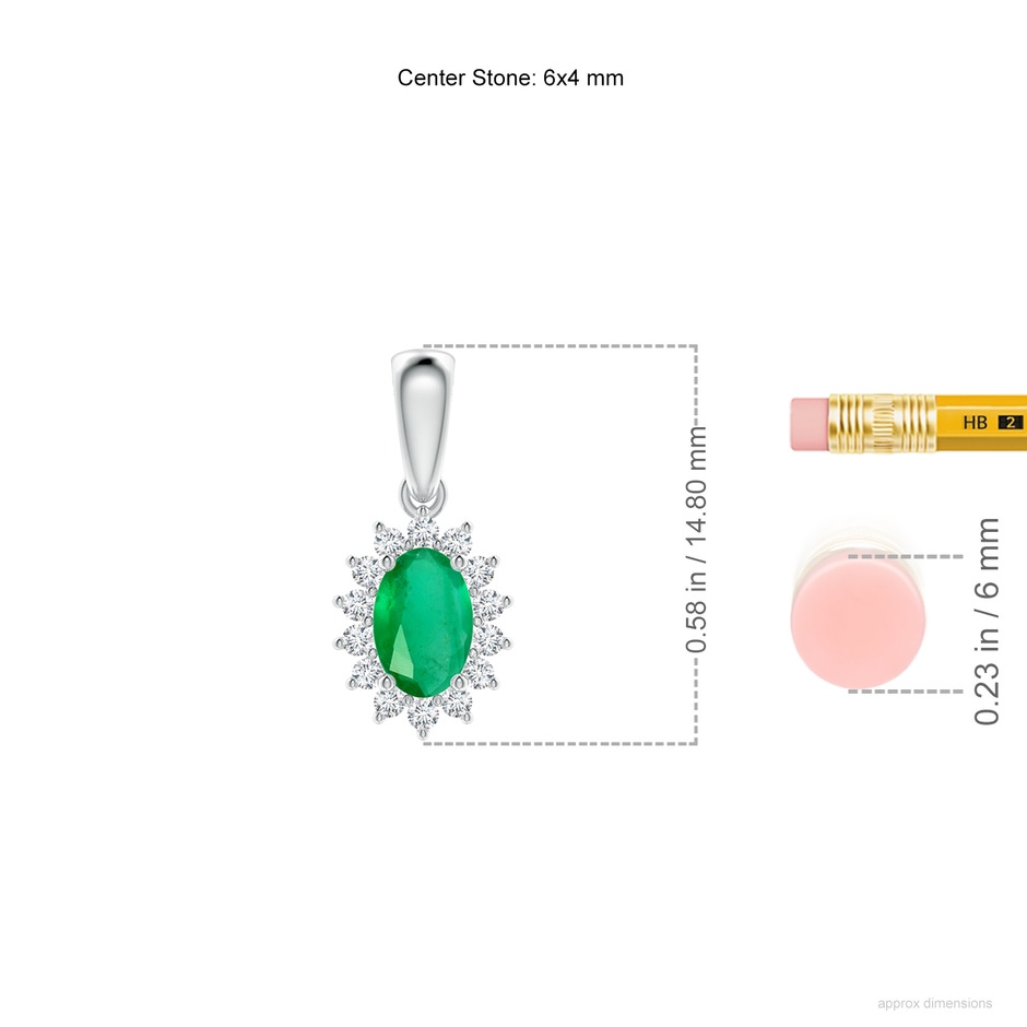 6x4mm A Oval Emerald Pendant with Floral Diamond Halo in P950 Platinum ruler