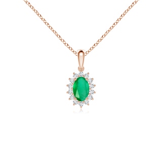 6x4mm A Oval Emerald Pendant with Floral Diamond Halo in Rose Gold