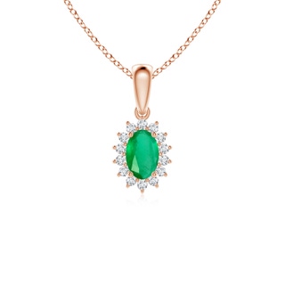 6x4mm A Oval Emerald Pendant with Floral Diamond Halo in Rose Gold