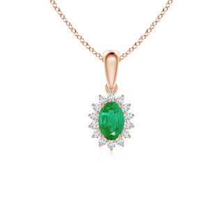 6x4mm AA Oval Emerald Pendant with Floral Diamond Halo in 9K Rose Gold