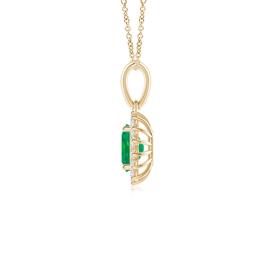6x4mm AA Oval Emerald Pendant with Floral Diamond Halo in 9K Yellow Gold side 199
