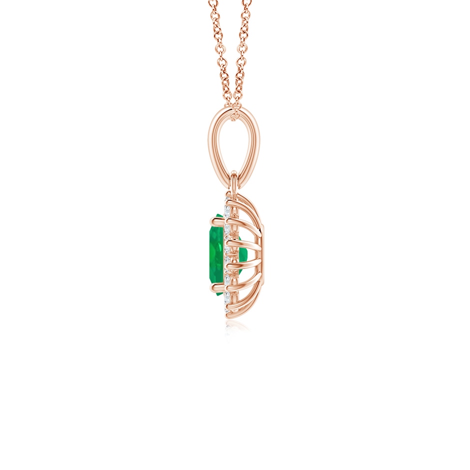 6x4mm AA Oval Emerald Pendant with Floral Diamond Halo in Rose Gold side 199
