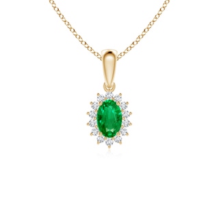 6x4mm AAA Oval Emerald Pendant with Floral Diamond Halo in 9K Yellow Gold
