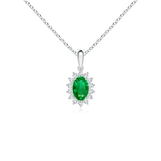 6x4mm AAA Oval Emerald Pendant with Floral Diamond Halo in P950 Platinum