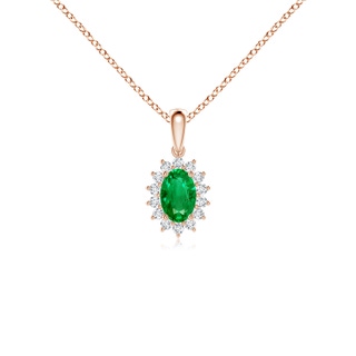 6x4mm AAA Oval Emerald Pendant with Floral Diamond Halo in Rose Gold