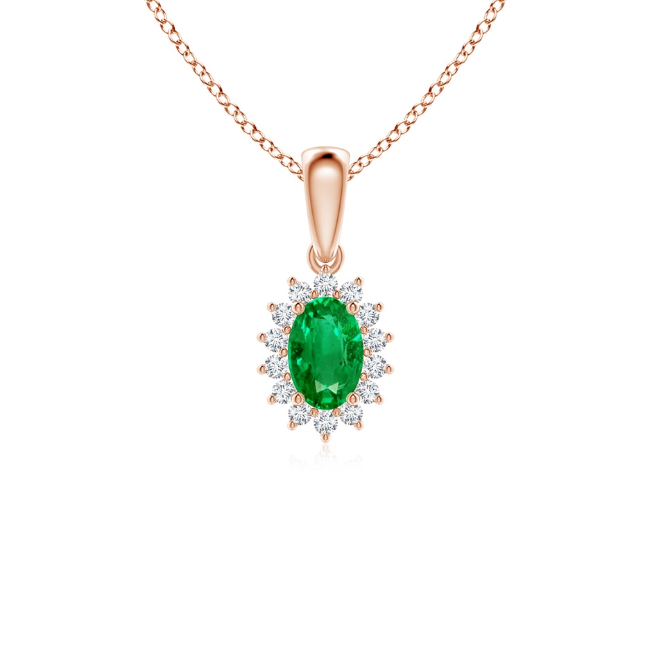 6x4mm AAA Oval Emerald Pendant with Floral Diamond Halo in Rose Gold 