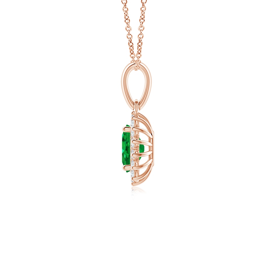 6x4mm AAA Oval Emerald Pendant with Floral Diamond Halo in Rose Gold side 199