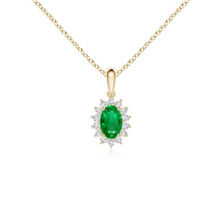 6x4mm AAA Oval Emerald Pendant with Floral Diamond Halo in Yellow Gold