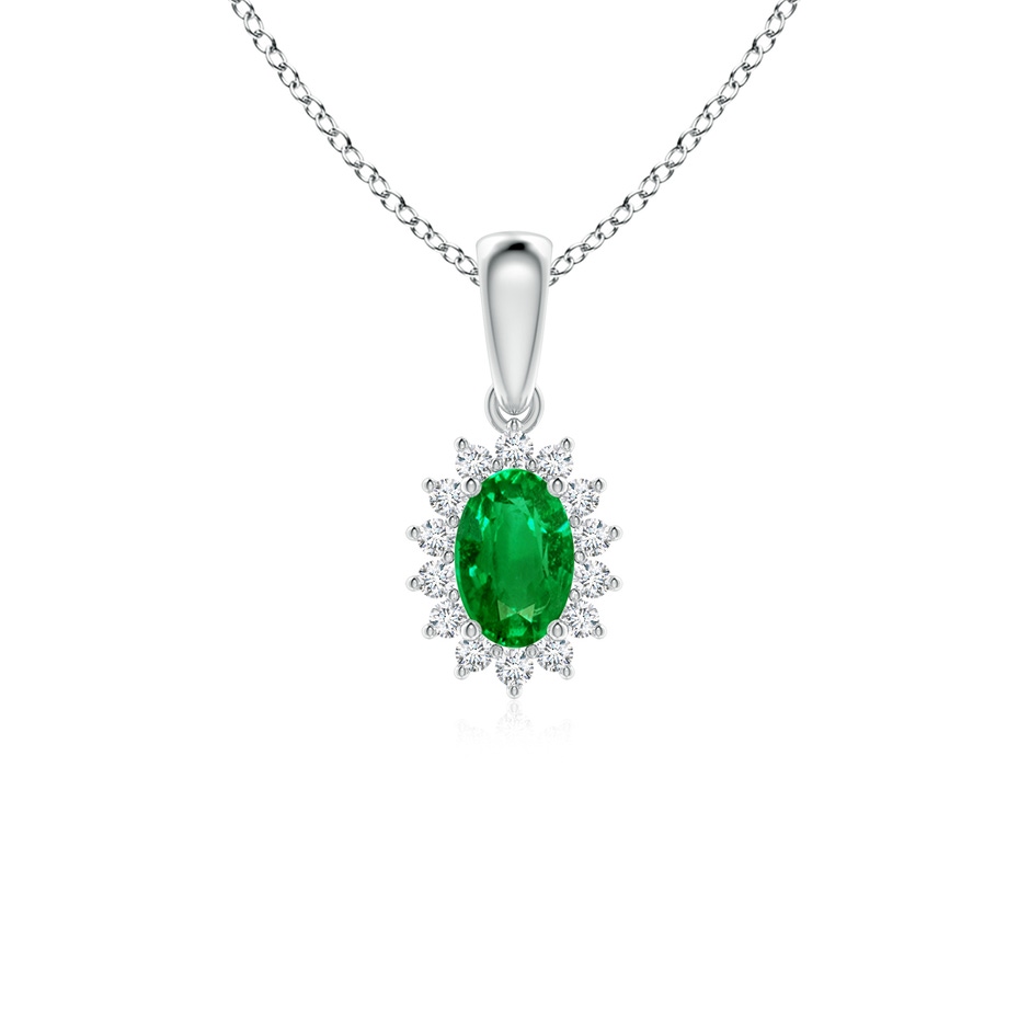6x4mm AAAA Oval Emerald Pendant with Floral Diamond Halo in P950 Platinum 