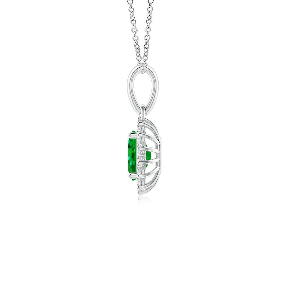 6x4mm AAAA Oval Emerald Pendant with Floral Diamond Halo in P950 Platinum side 199