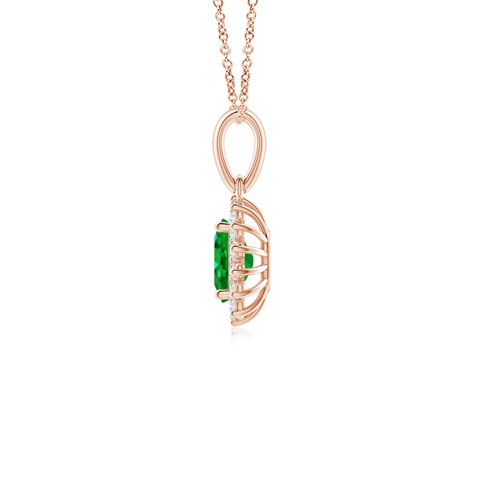 6x4mm AAAA Oval Emerald Pendant with Floral Diamond Halo in Rose Gold side 199