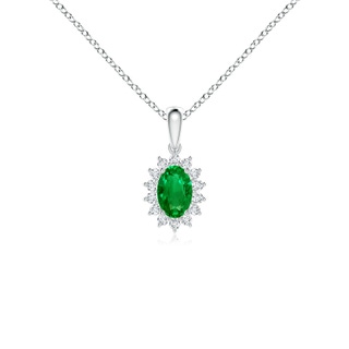 6x4mm AAAA Oval Emerald Pendant with Floral Diamond Halo in White Gold