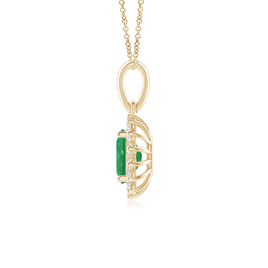 7x5mm A Oval Emerald Pendant with Floral Diamond Halo in Yellow Gold side 199