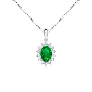 7x5mm AAAA Oval Emerald Pendant with Floral Diamond Halo in P950 Platinum